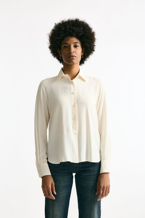Camicia serafino misto seta crema women Grifoni