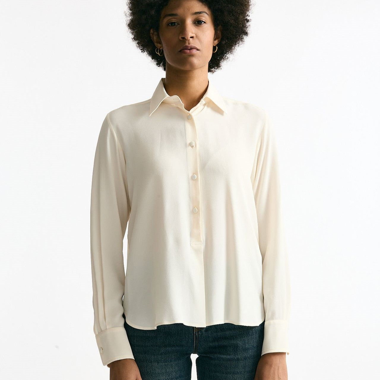 Camicia serafino misto seta crema women Grifoni - 6