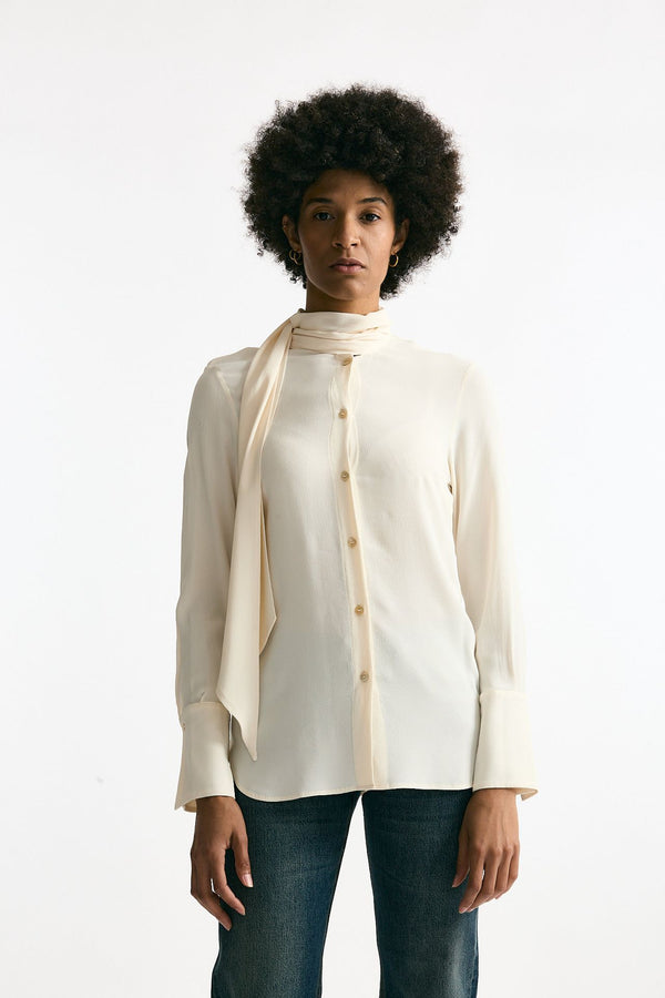 Camicia in misto seta crema women Grifoni