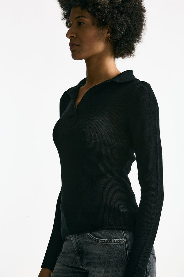 Maglia serafino in lana nero women Grifoni