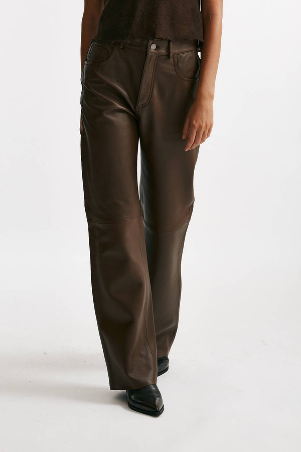 pantalone bonnie in pelle cioccolato women Haikure