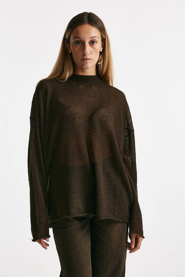 maglia girocollo over garzata cioccolato women Haikure