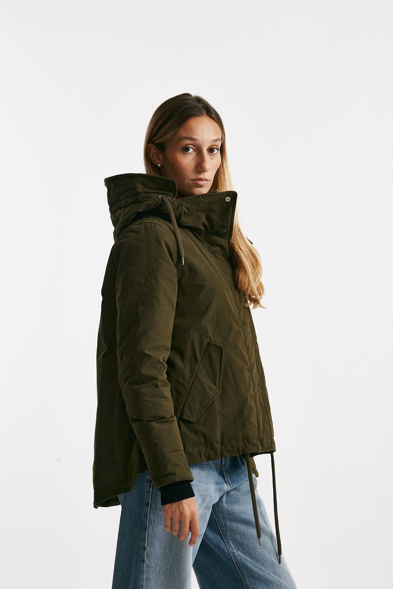 parka corto in gabardina di cotone verde militare women Herno - 3