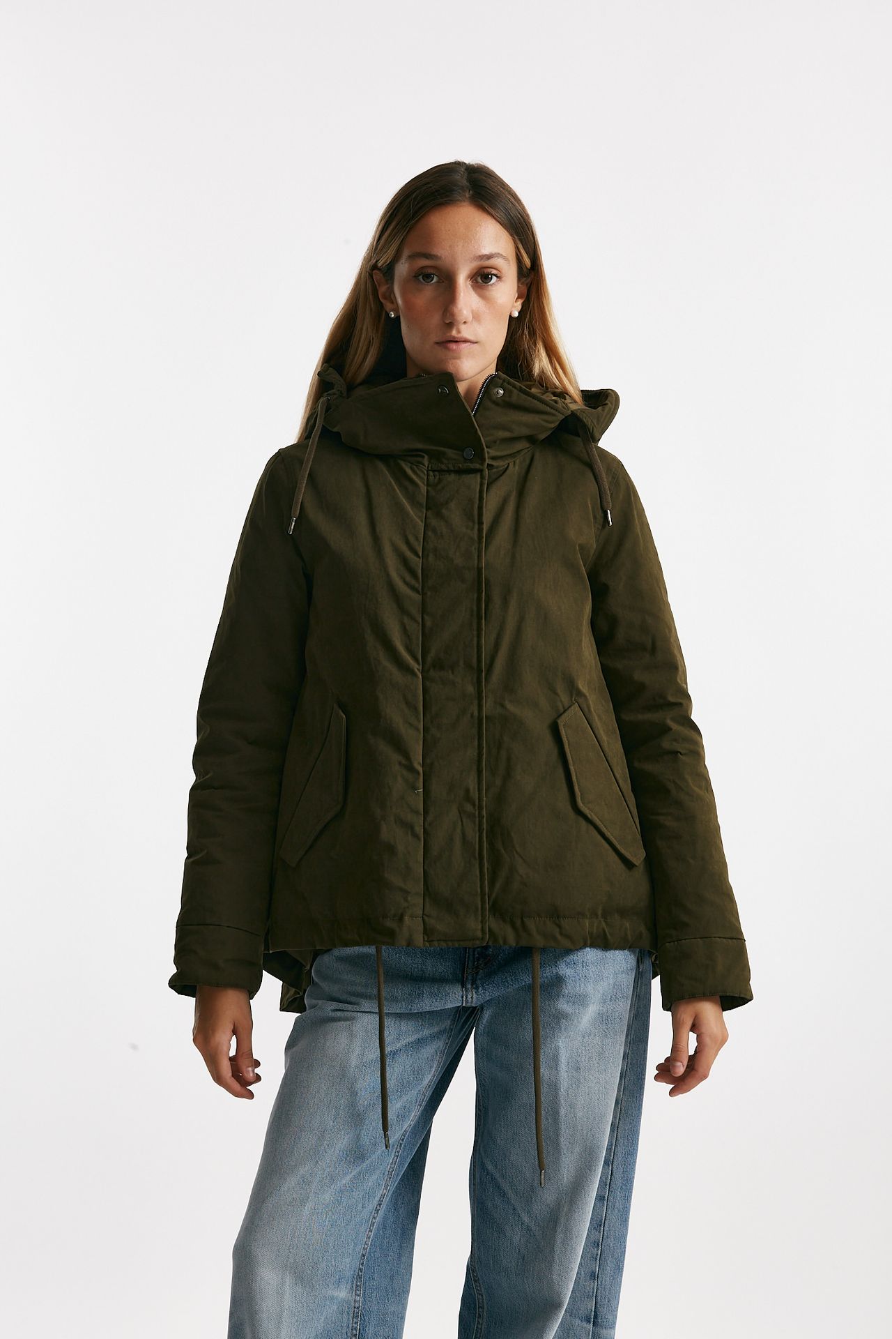 parka corto in gabardina di cotone verde militare women Herno - 4
