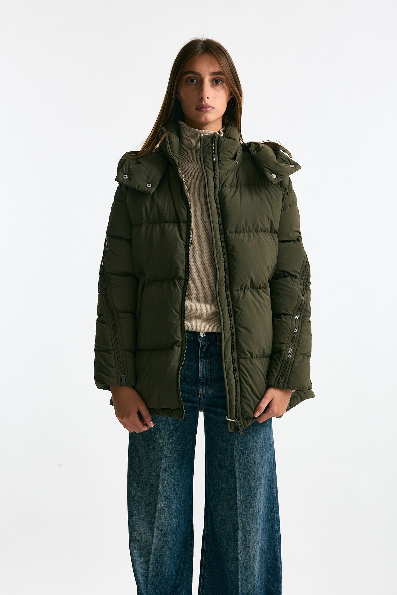 Piumino cappuccio over verde militare women Herno - 1