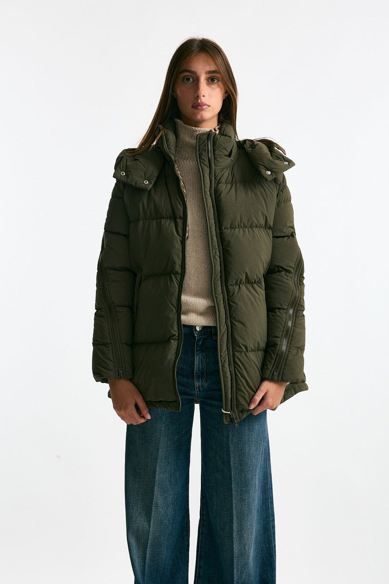 Piumino cappuccio over verde militare women Herno - 1