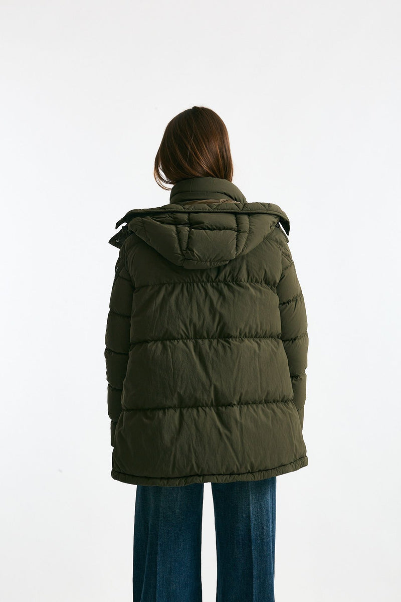 Piumino cappuccio over verde militare women Herno - 3