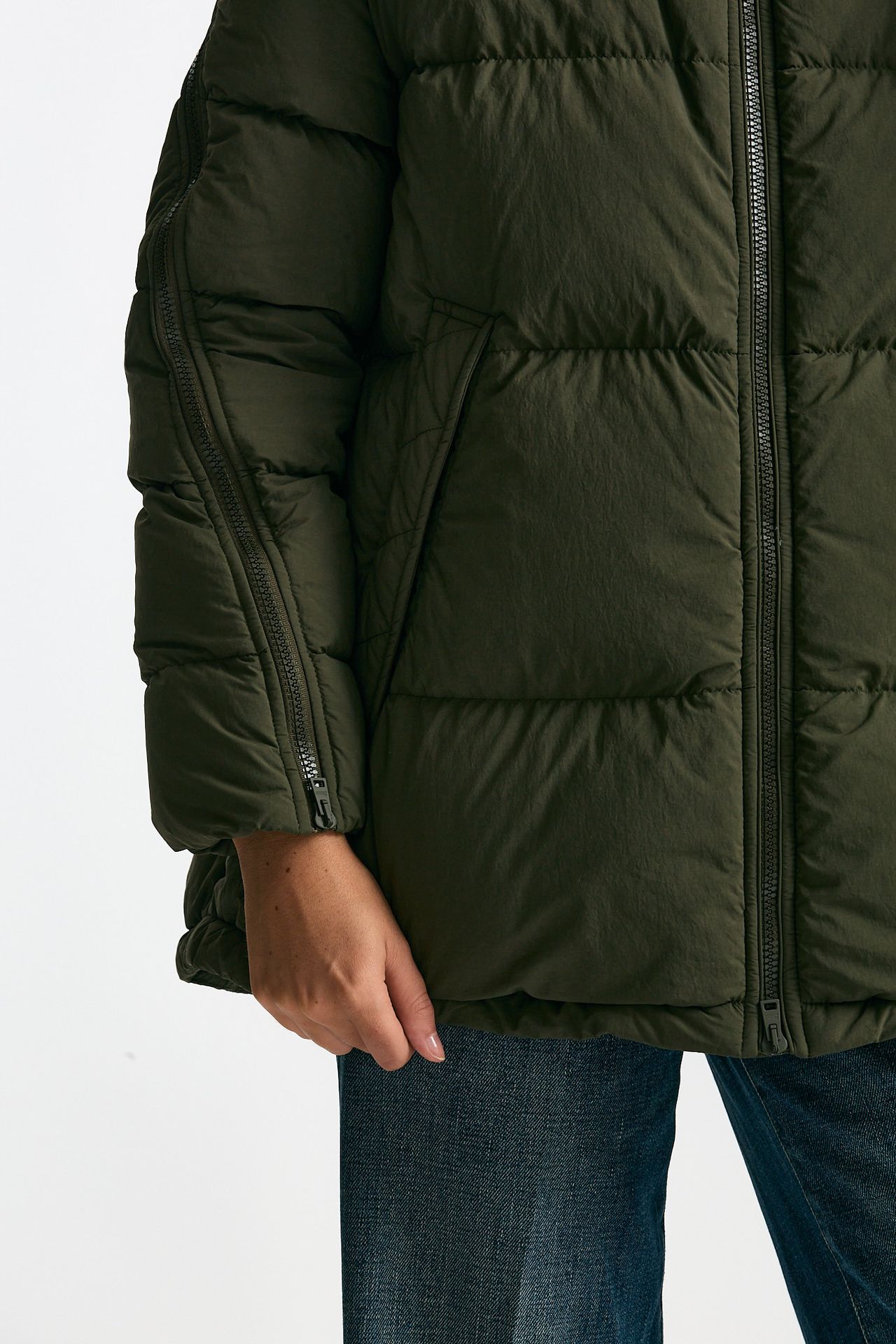 Piumino cappuccio over verde militare women Herno - 6