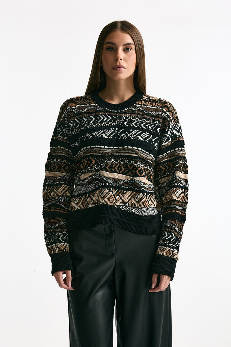 Maglia jaquard Nero e marrone women Laneus - 3