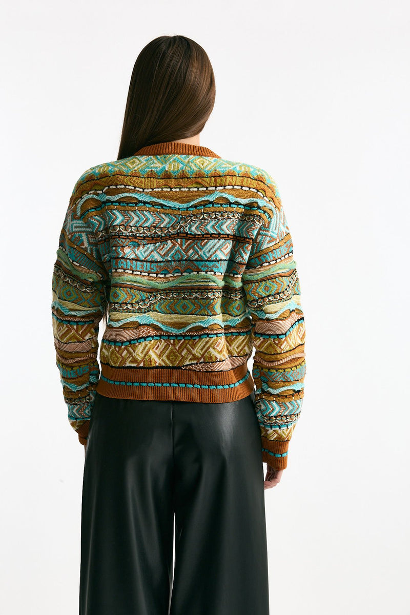 Maglia jaquard arancio e verde acqua women Laneus - 4