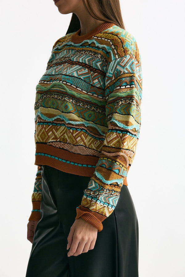 Maglia jaquard arancio e verde acqua women Laneus