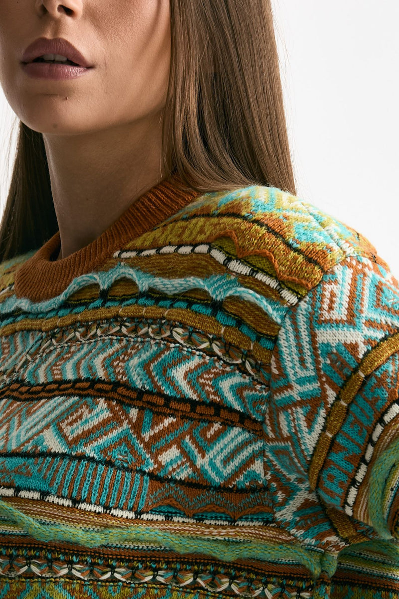 Maglia jaquard arancio e verde acqua women Laneus - 5