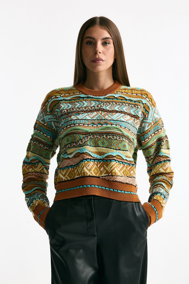 Maglia jaquard arancio e verde acqua women Laneus - 1