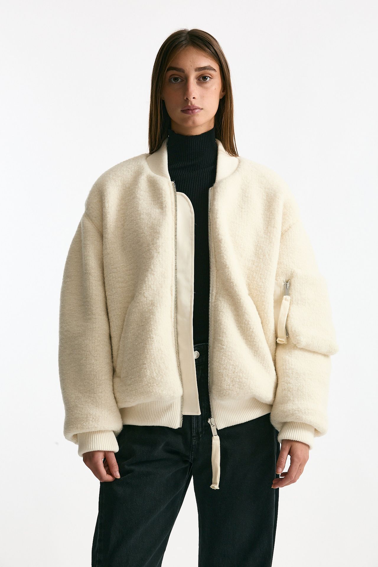Bomber over bianco in lana bouclè women Laneus - 2