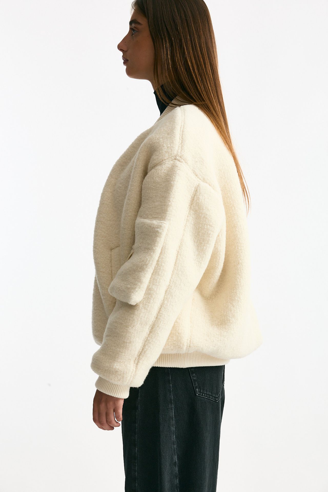 Bomber over bianco in lana bouclè women Laneus - 3