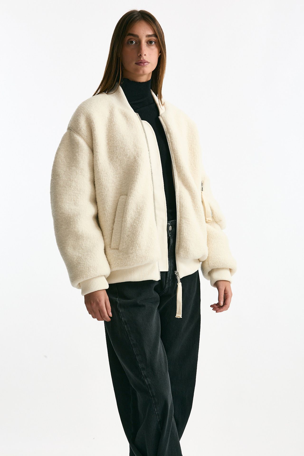 Bomber over bianco in lana bouclè women Laneus - 1