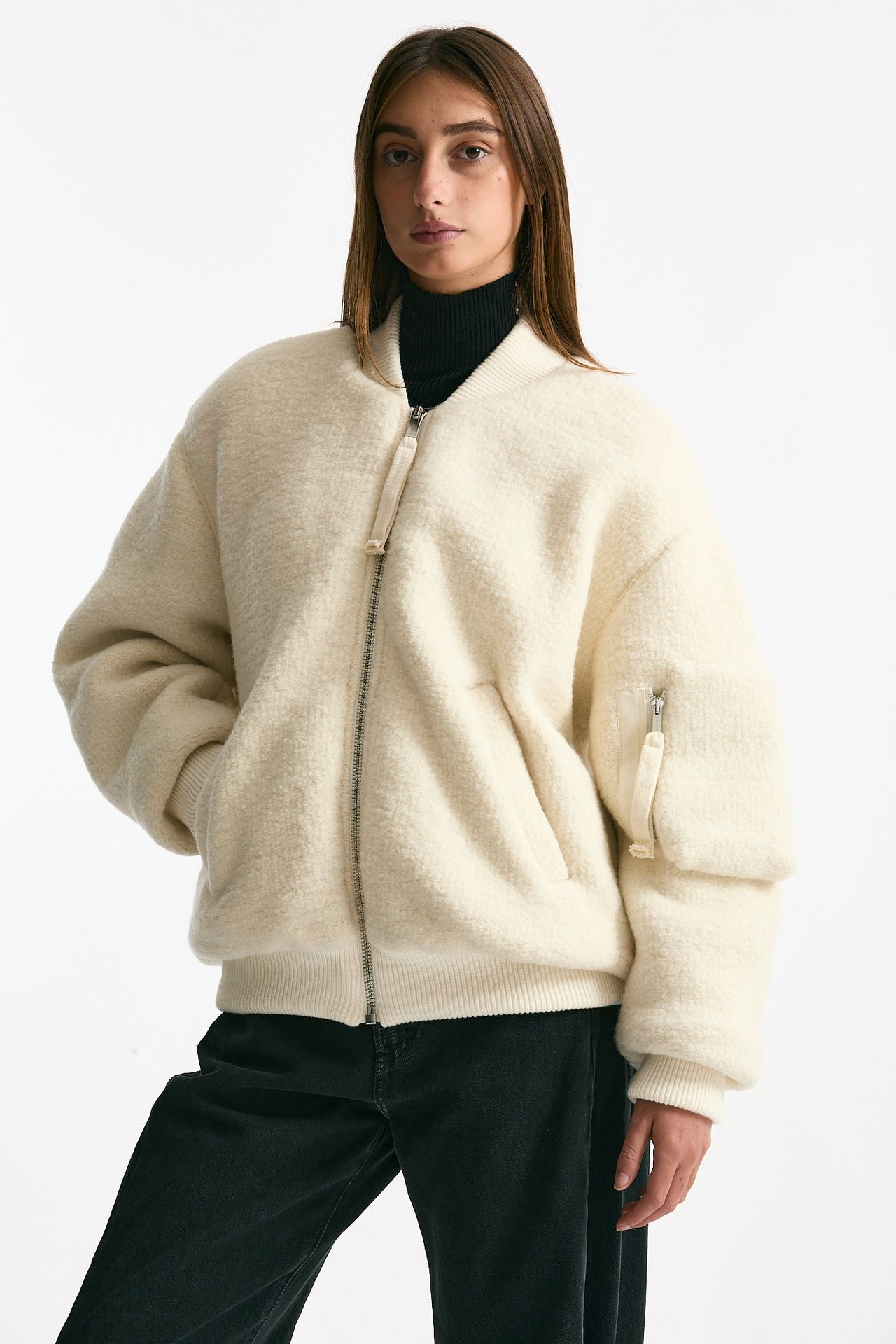 Bomber over bianco in lana bouclè women Laneus - 7