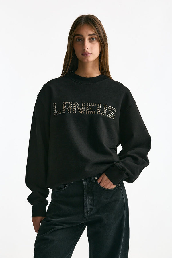 Felpa in cotone destroyed nero women Laneus