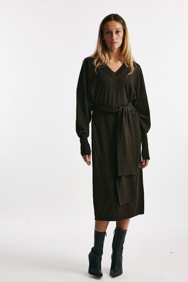 abito in maglia scollo a v cioccolato women Nude