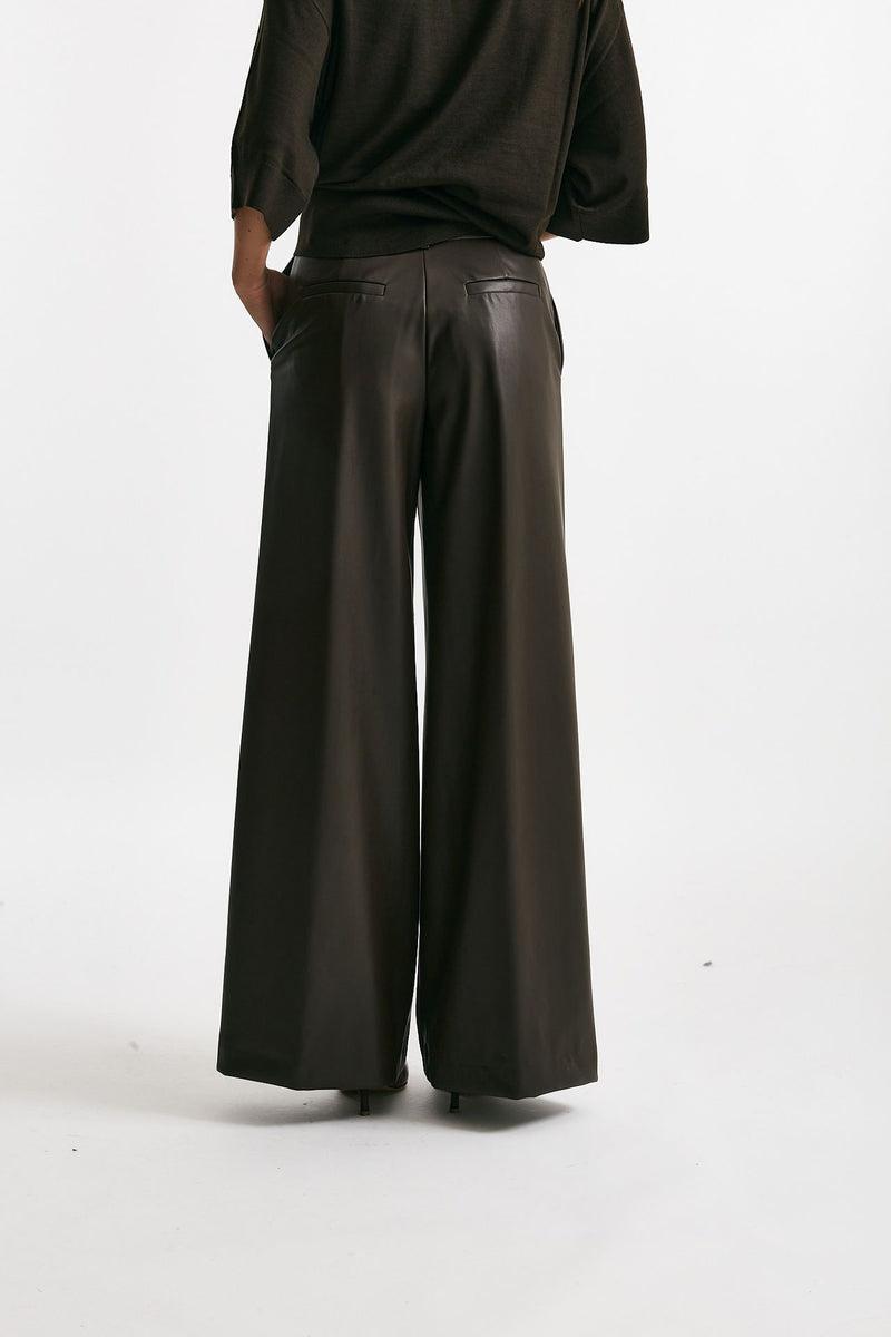 pantalone vita alta ampio eco pelle cioccolato women Nude - 3