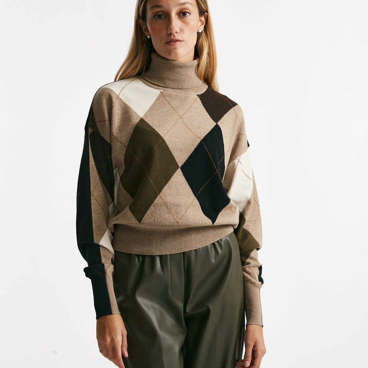 maglia collo alto fantasia rombi women Nude - 7