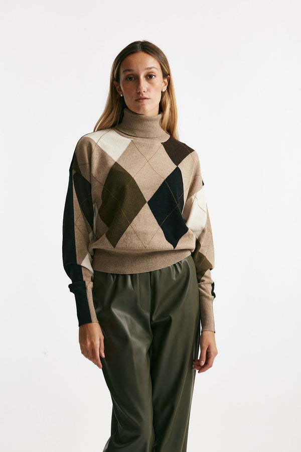 maglia collo alto fantasia rombi women Nude