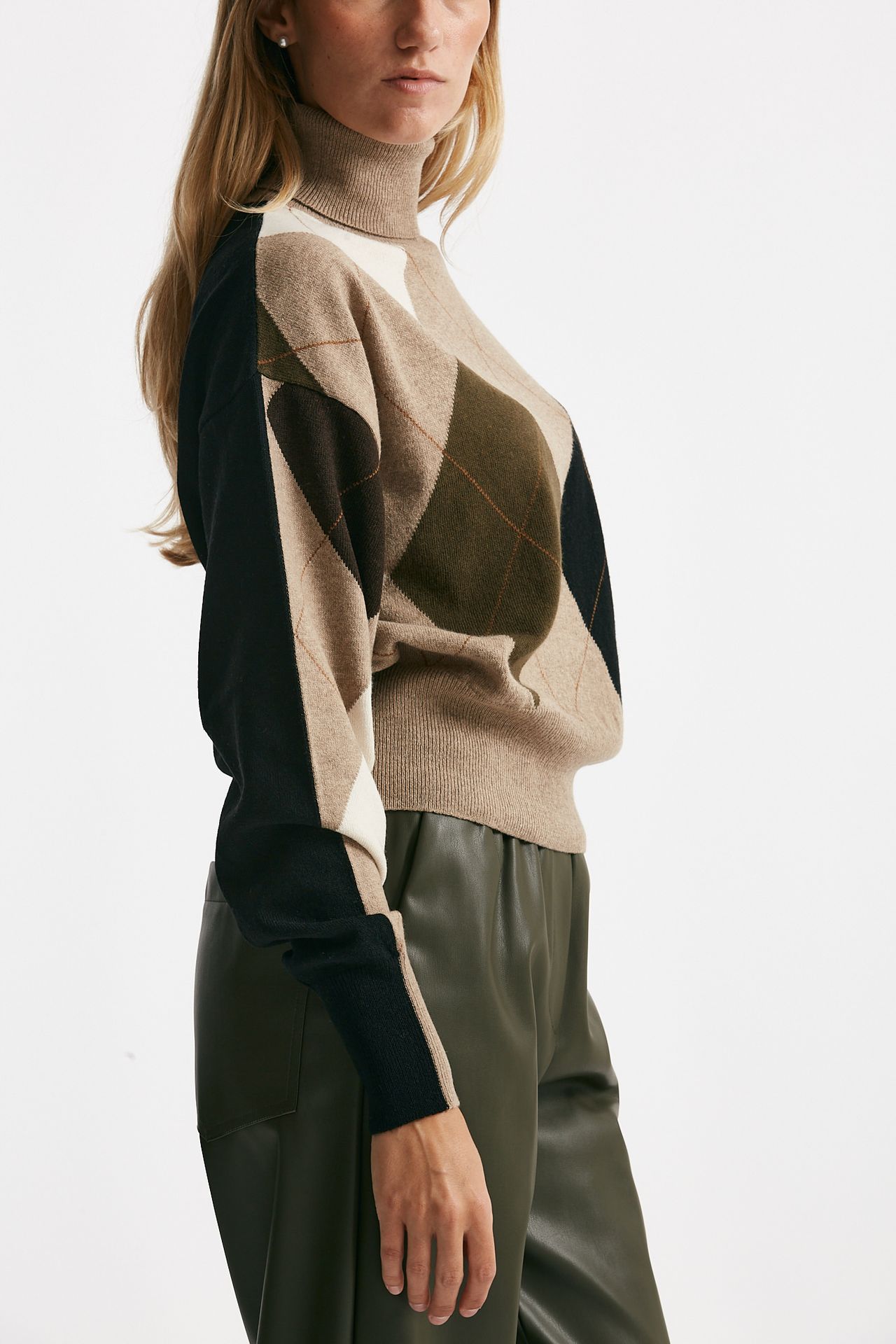 maglia collo alto fantasia rombi women Nude - 4