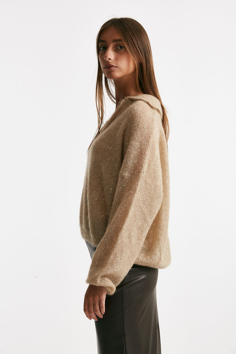 maglia micro-paillettes cammello women Nude - 2