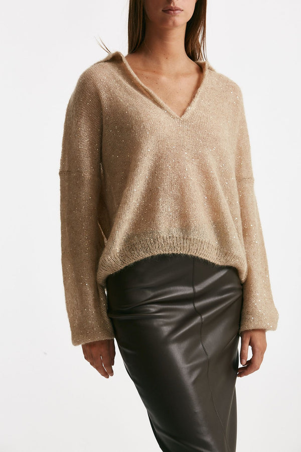 maglia micro-paillettes cammello women Nude
