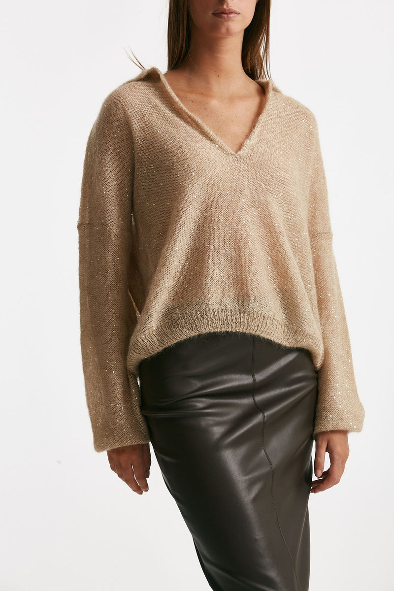 maglia micro-paillettes cammello women Nude - 1