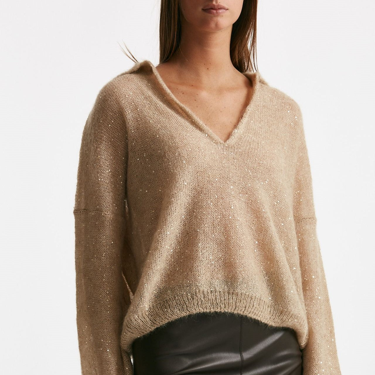 maglia micro-paillettes cammello women Nude - 6