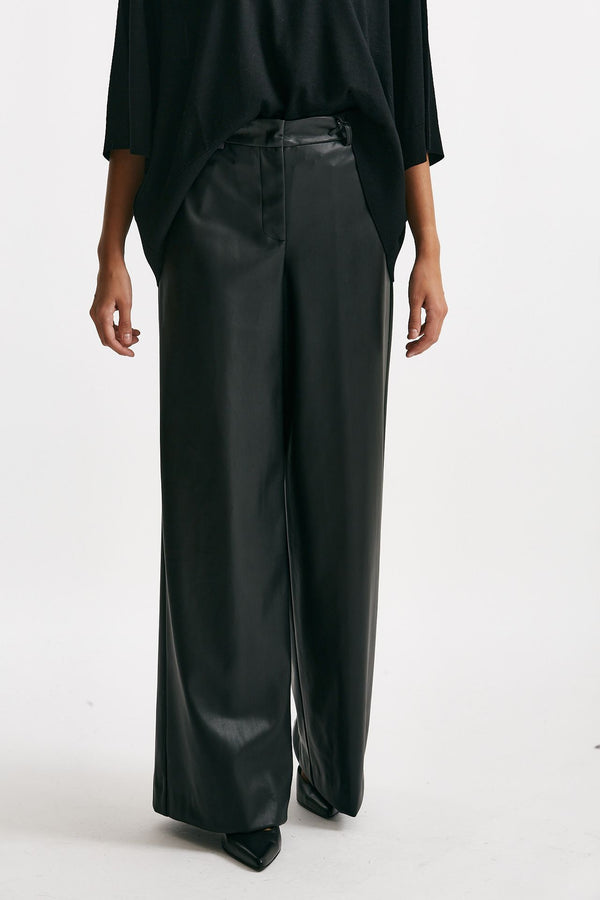pantalone vita alta ampio eco pelle nero women Nude