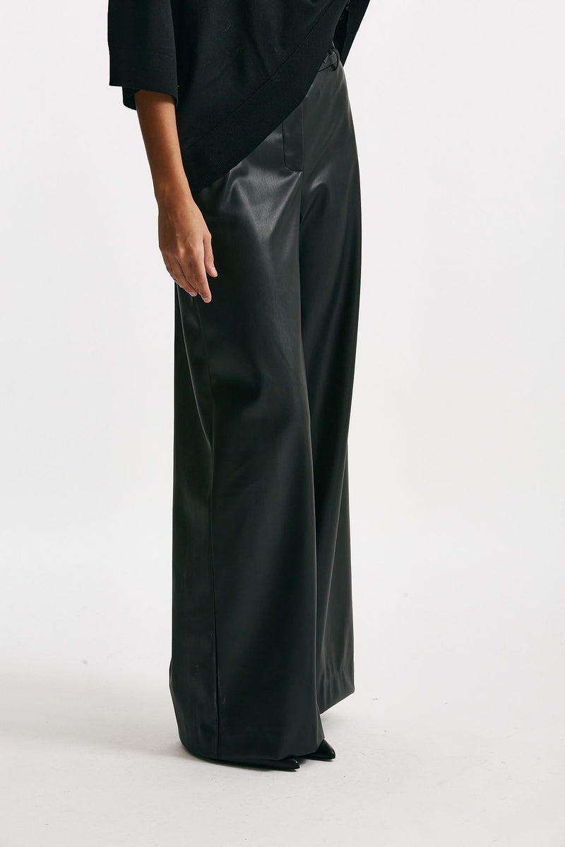 pantalone vita alta ampio eco pelle nero women Nude - 4