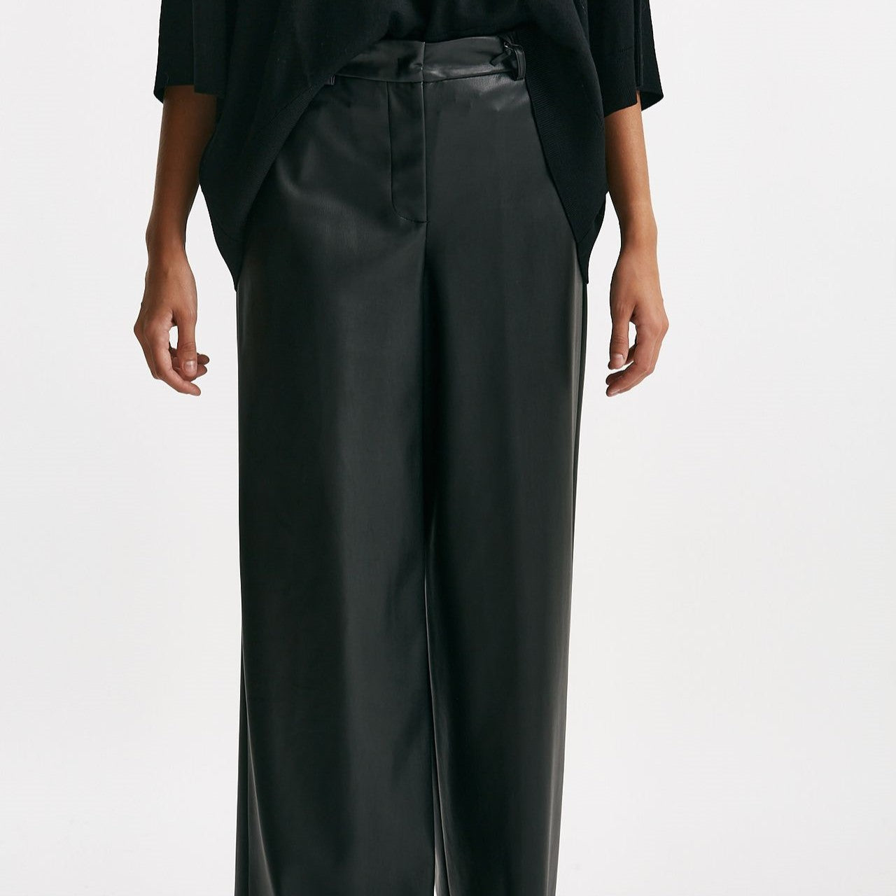 pantalone vita alta ampio eco pelle nero women Nude - 8