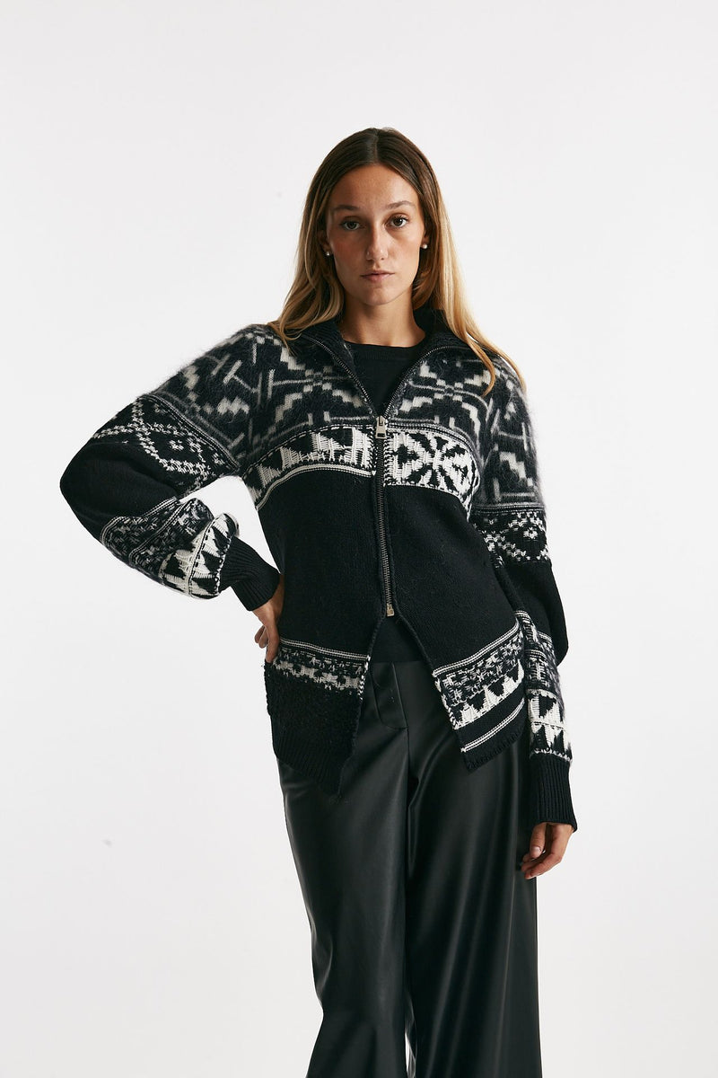 maglia collo alto cardigan jaquard women Nude - 5