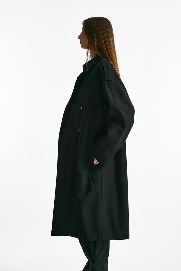 Trench over in lana tecnica nero women Paltò