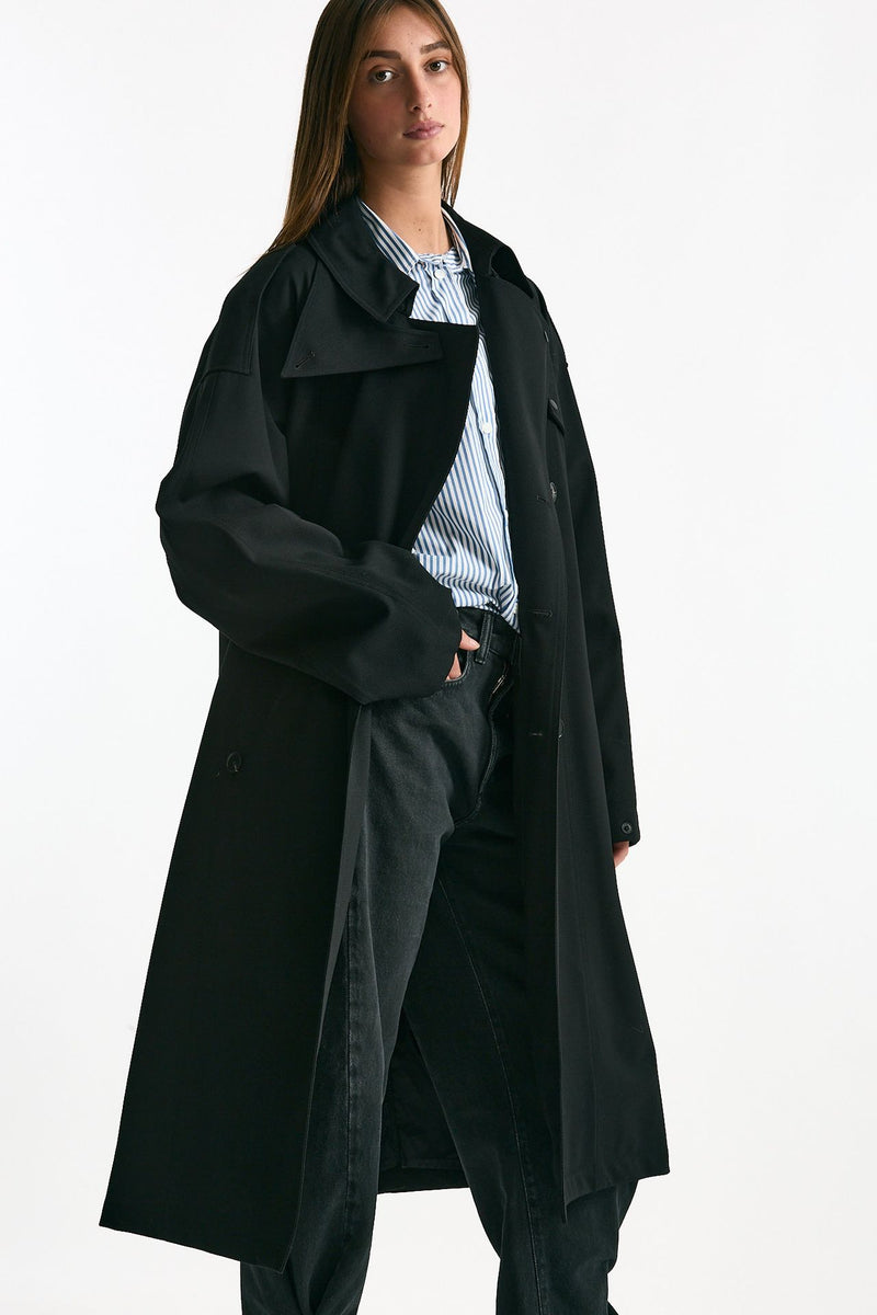 Trench over in lana tecnica nero women Paltò - 4