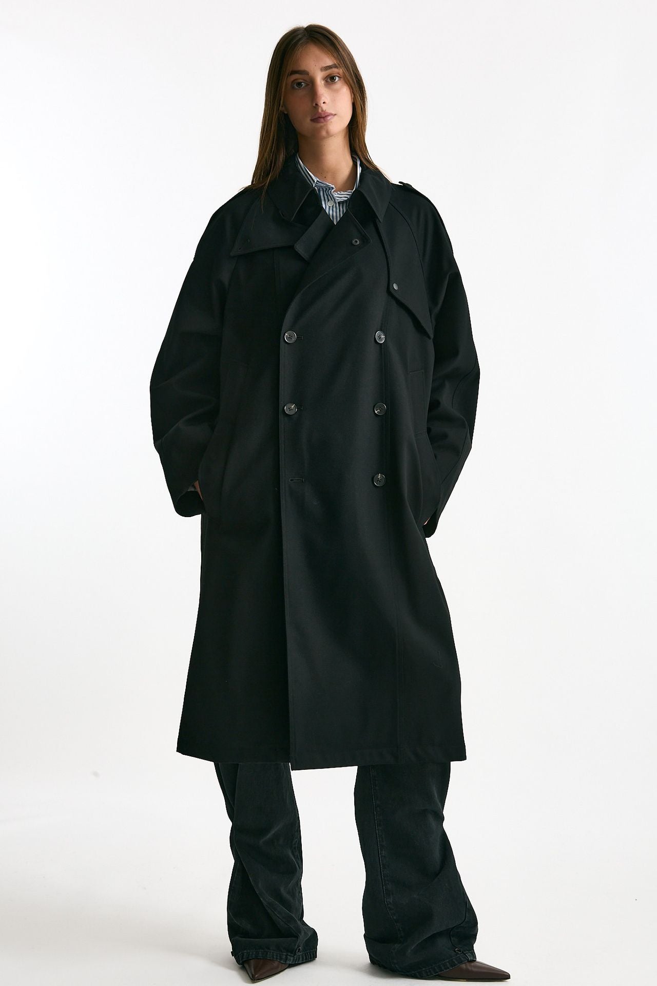 Trench over in lana tecnica nero women Paltò - 6