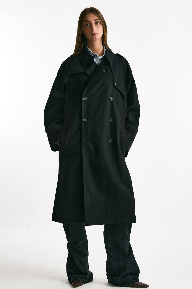 Trench over in lana tecnica nero women Paltò - 6