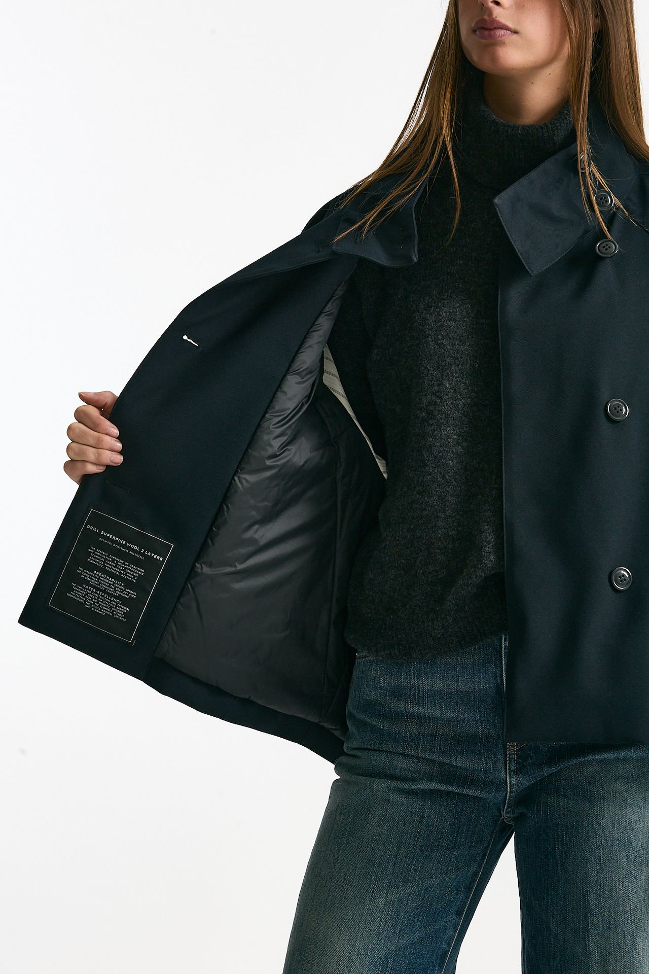 Caban in lana tecnica blu notte women Paltò - 7