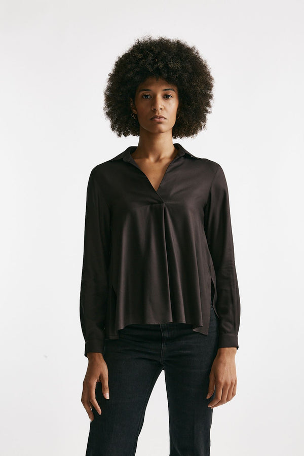 Camicia polo in viscosa marrone women ( p - s )