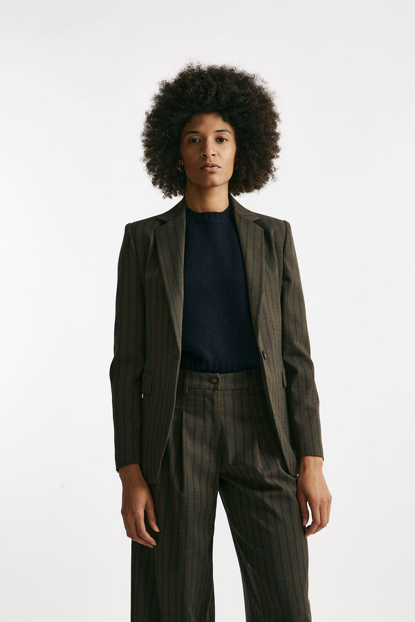 Giacca monopetto gessata marrone e blu women ( p - s )