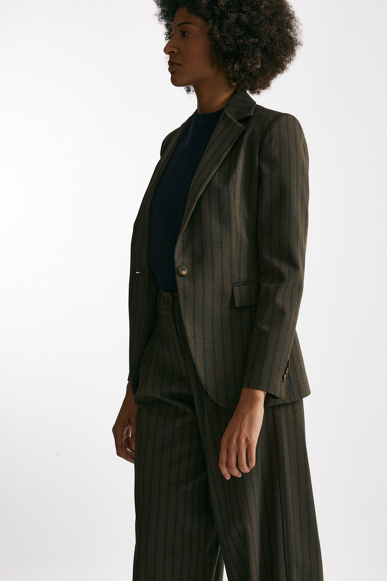 Giacca monopetto gessata marrone e blu women ( p - s ) - 1