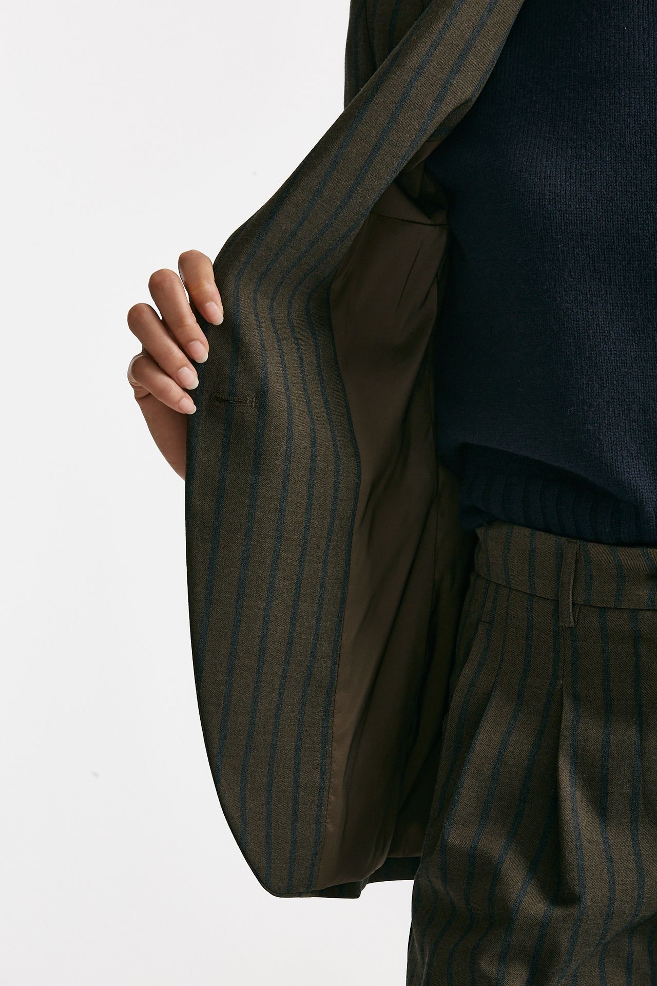 Giacca monopetto gessata marrone e blu women ( p - s ) - 5