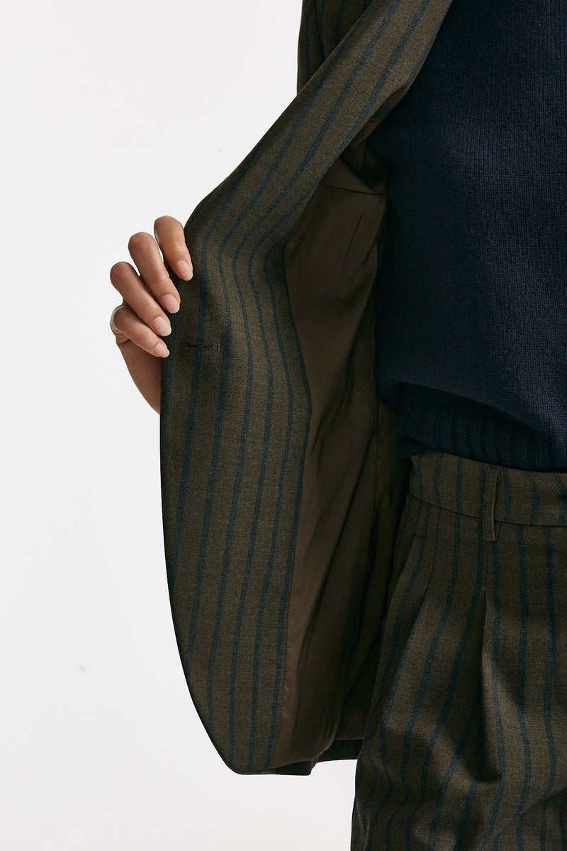 Giacca monopetto gessata marrone e blu women ( p - s ) - 5