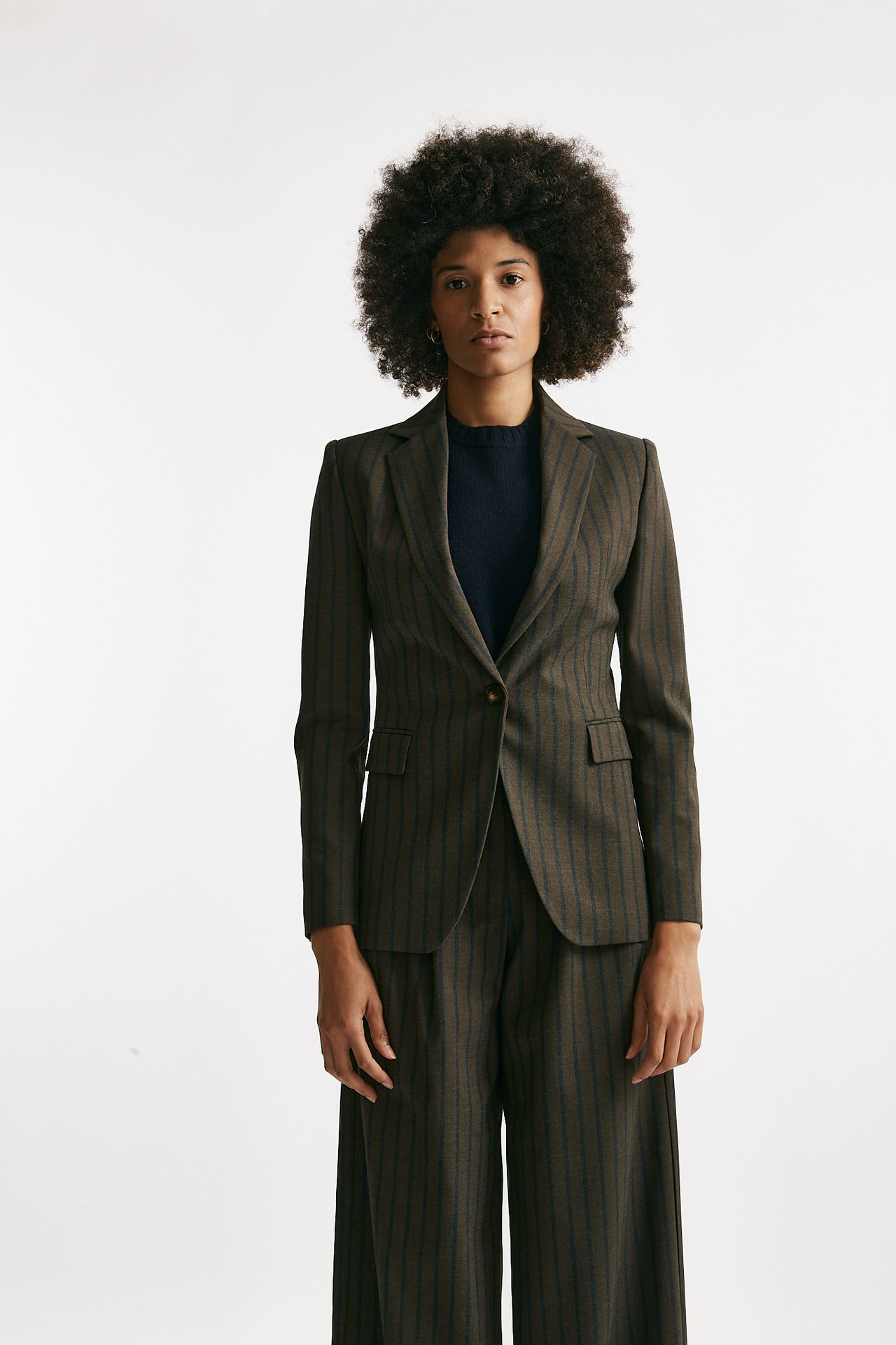 Giacca monopetto gessata marrone e blu women ( p - s ) - 8