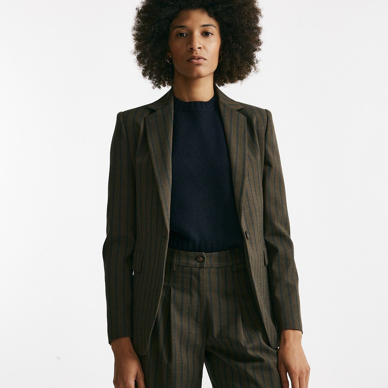 Giacca monopetto gessata marrone e blu women ( p - s ) - 9