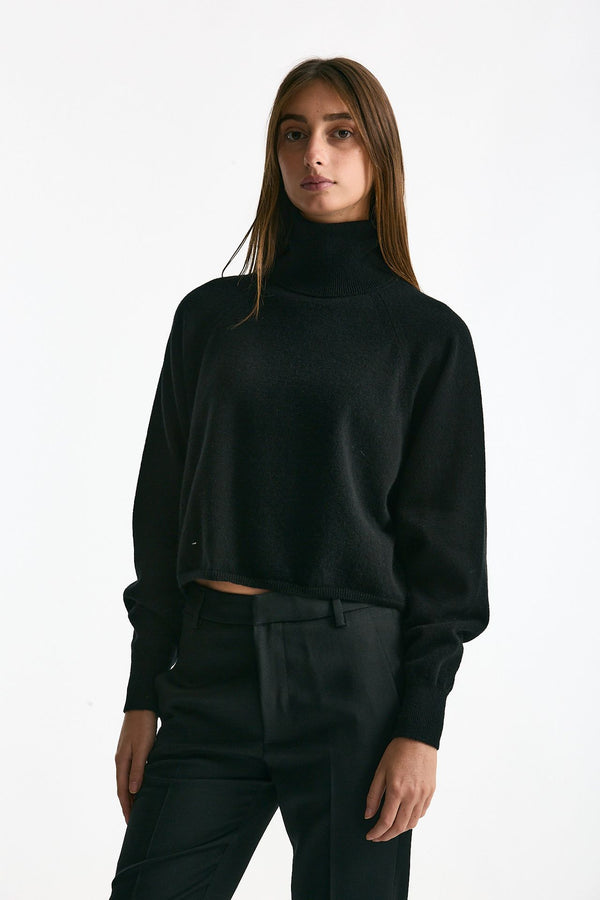 Maglia dolcevita crop in cashmere nero women ( p - s )