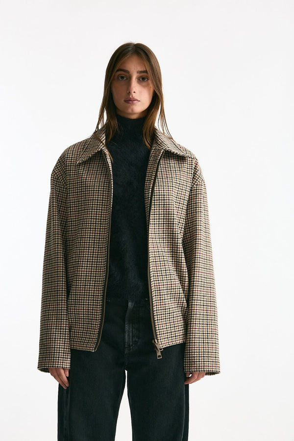 Bomber over in lana Check cammello women ( p - s )