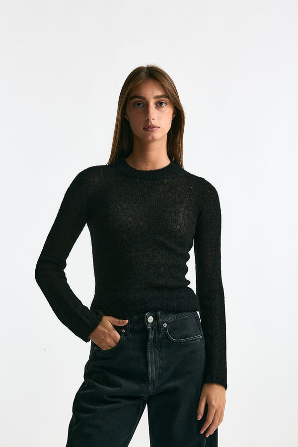 Maglia girocollo in alpaca nero women Scaglione